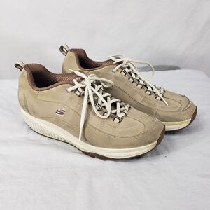 Sketchers Size 10 Shape Ups Tan Beige Walking Toning Shoes Fitness Suede Womens